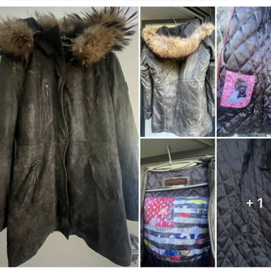 Parka grise à capuche fourrée