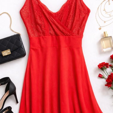 Robe rouge à bretelles dentelle