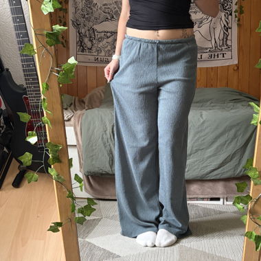Blue, ribbed, airy summer pants