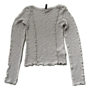 Maglia a maniche lunghe grigio chiaro con orli ondulati