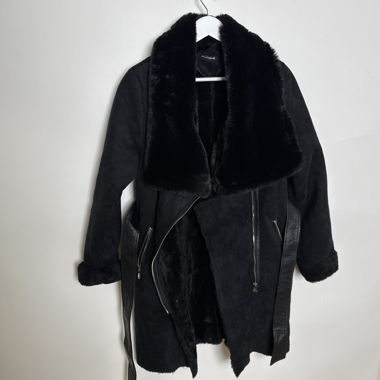 Black Faux-Fur Trim Coat