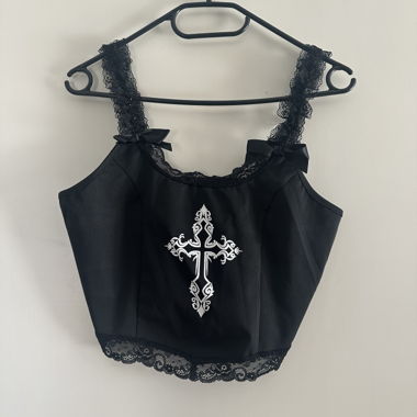 Gothic Alt Black Cross Corsett top
