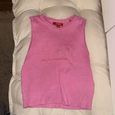 Top Guess senza maniche a coste rosa