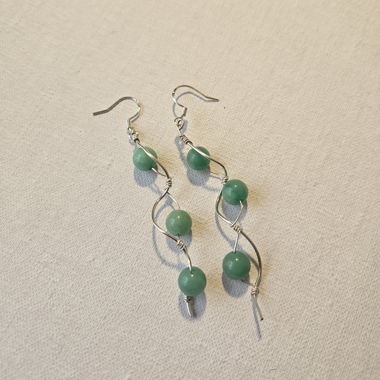 Dangling Earrings with Green Beads
