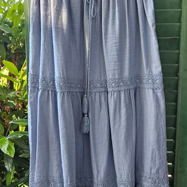 Jupe longue maxi en lin BOHO en bleu jean