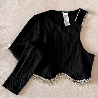 Zara schwarzes Strass-Top