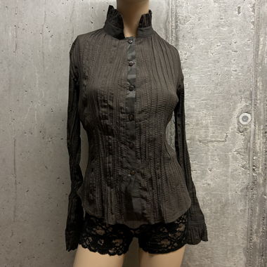 Crinkled High-Neck Blouse by Blue Rise