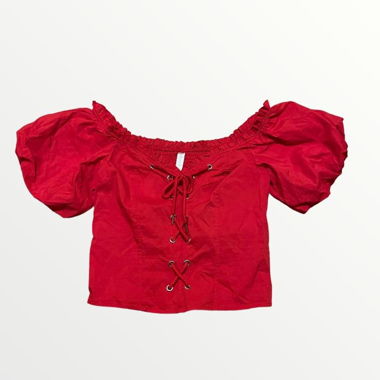 Red Puffer Sleeve Crop Top