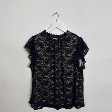 Black lace short-sleeve blouse