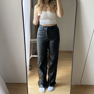 Black leather pants wide leg