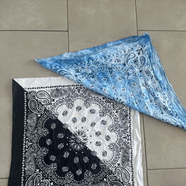 Lot de deux foulards blanc noir et bleu 