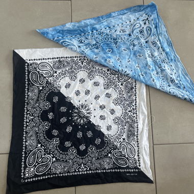 Lot de deux foulards blanc noir et bleu 