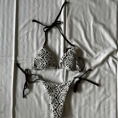 Häkel-Bikini braun/weiss