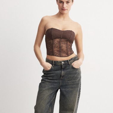 Haut corset en dentelle marron