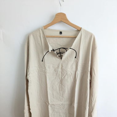 Sommerhemd mit Schnürung Gr.L, beige, 5% Leinen