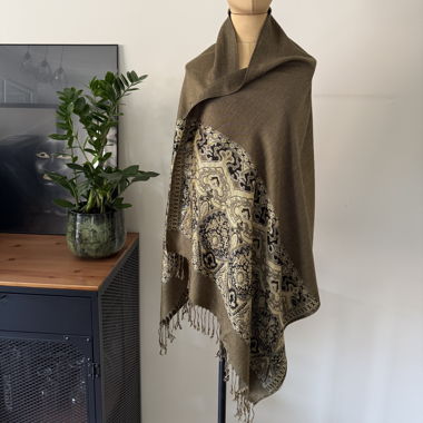 Sciarpa Pashmina Verde Oro Fantasia Elegante