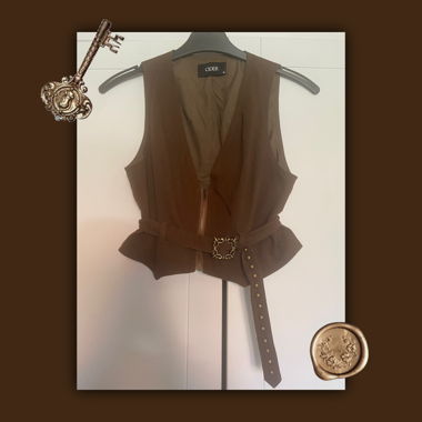 Gilet marrone con zip, cintura e scollo a V