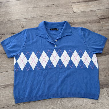 Blue Short-Sleeve Knit Sweater