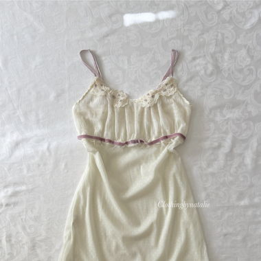 Coquette Cream Mesh Slip Dress (S)