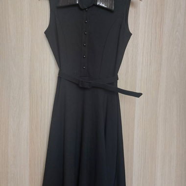Raina London belted black dress with collar