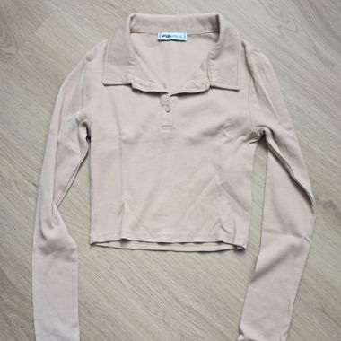 Beige Long-Sleeve Polo Shirt