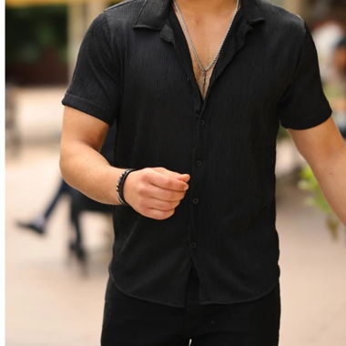 Black Men's Shirt Casual Elegant Style