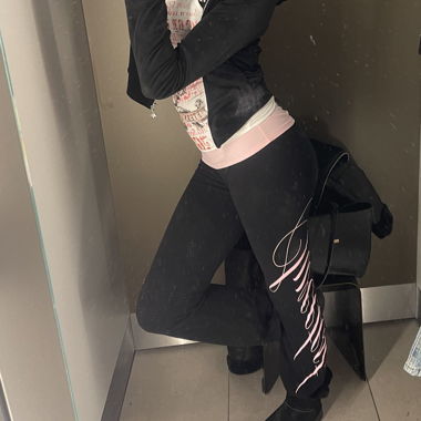 Black flared lounge pants with pink print