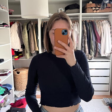 Maglia cropped maniche lunghe blu scuro
