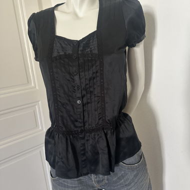 Black Satin Short-Sleeve Blouse Marc Jacobs