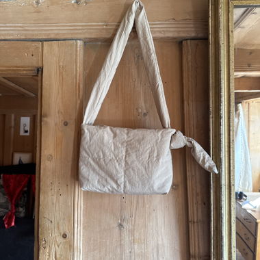 Beige fabric shoulder bag