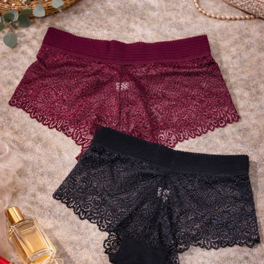 Set da 2 shorty in pizzo bordeaux e nero