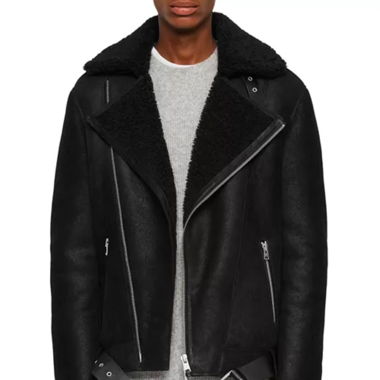 Allsaints Bikerjacke aus echtem Lammfell, Grösse L