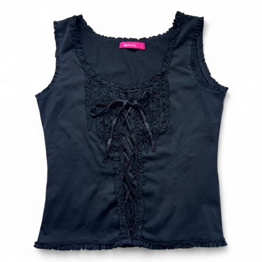 Vintage Lace-Up Sleeveless Top (S)
