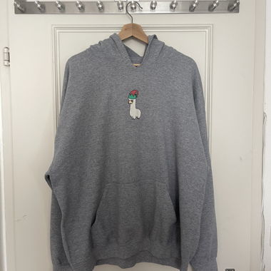 Hoodie with llama print, grey