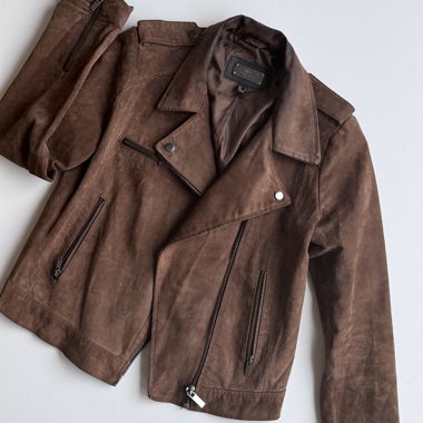 Giacca biker in pelle scamosciata Mango