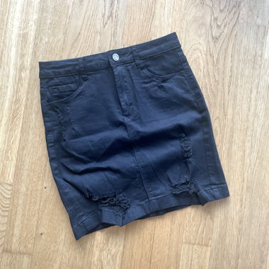 Black Denim Skirt with Rips