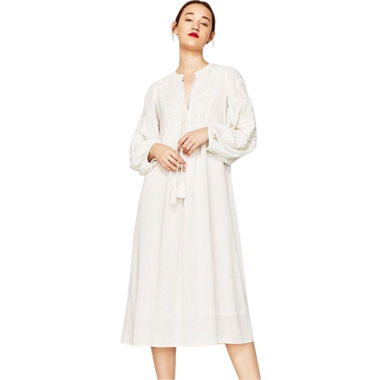 Vestito midi boho Zara Woman bianco con ricami – S