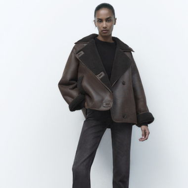 ZARA brown faux-leather pilot jacket