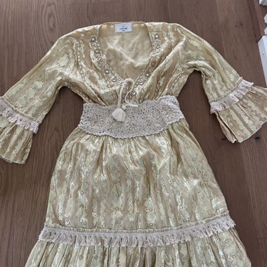 Gold/Beige Lace Dress with Tassels