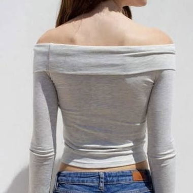 Grey Off-Shoulder Long-Sleeve Top