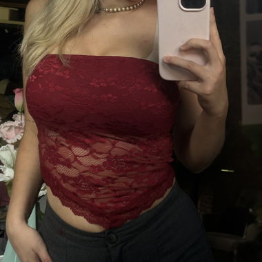 Red Bandeau Lace Top, Size S
