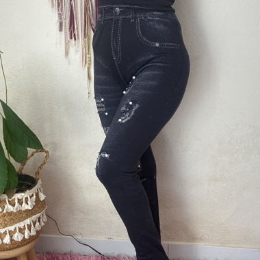 Jean legging noir perle