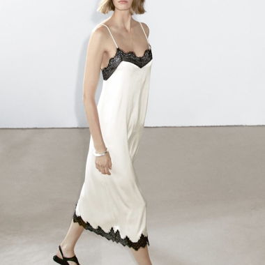 Abito chemise con bordi in pizzo