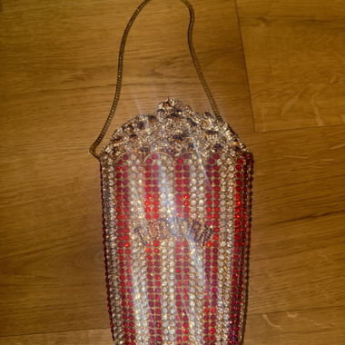 Tasche Clutch mit Strasssteinen rot und gold POPCORN