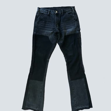 Jean flare noir à détails patchwork