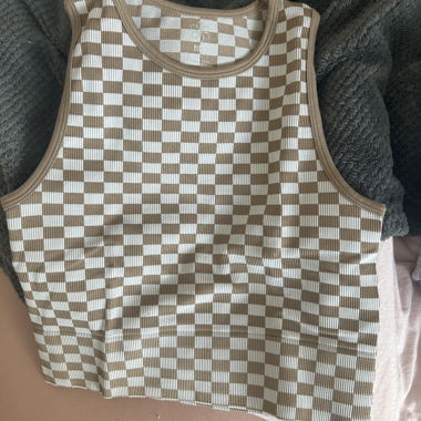 Beige and White Checked AURA Crop Top