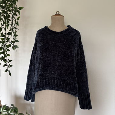 Oversized Chenille Pullover Navy Blue