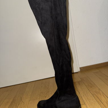 Black Overknee Boots, Size 36 Suede Look