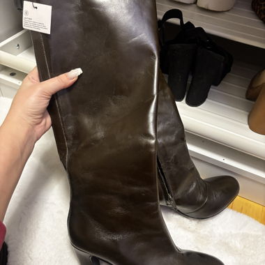 ZARA Leather Boots with Wide Shaft and Heel