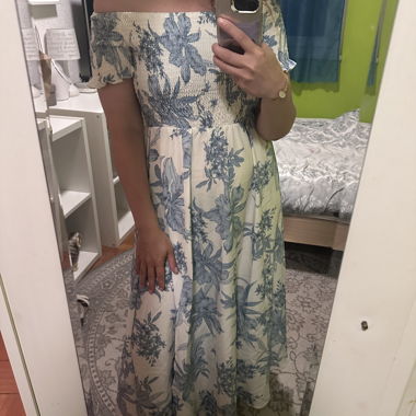 Blau-weisses Kleid - Grösse M